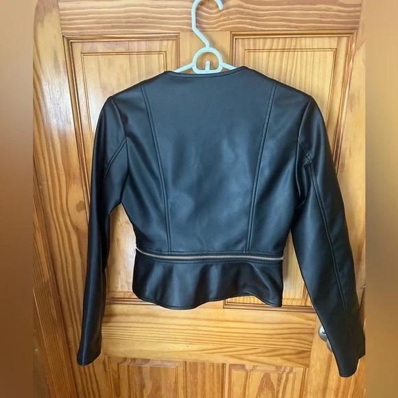 NWT ZARA Black 2 in 1 Faux Leather Snap Jacket Zip Crop Length Sz xs - Picture 12 of 16